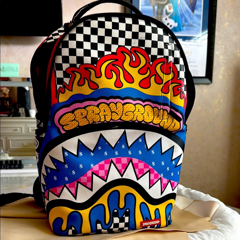 Sprayground Vibrant Graphic Backpack with Flames